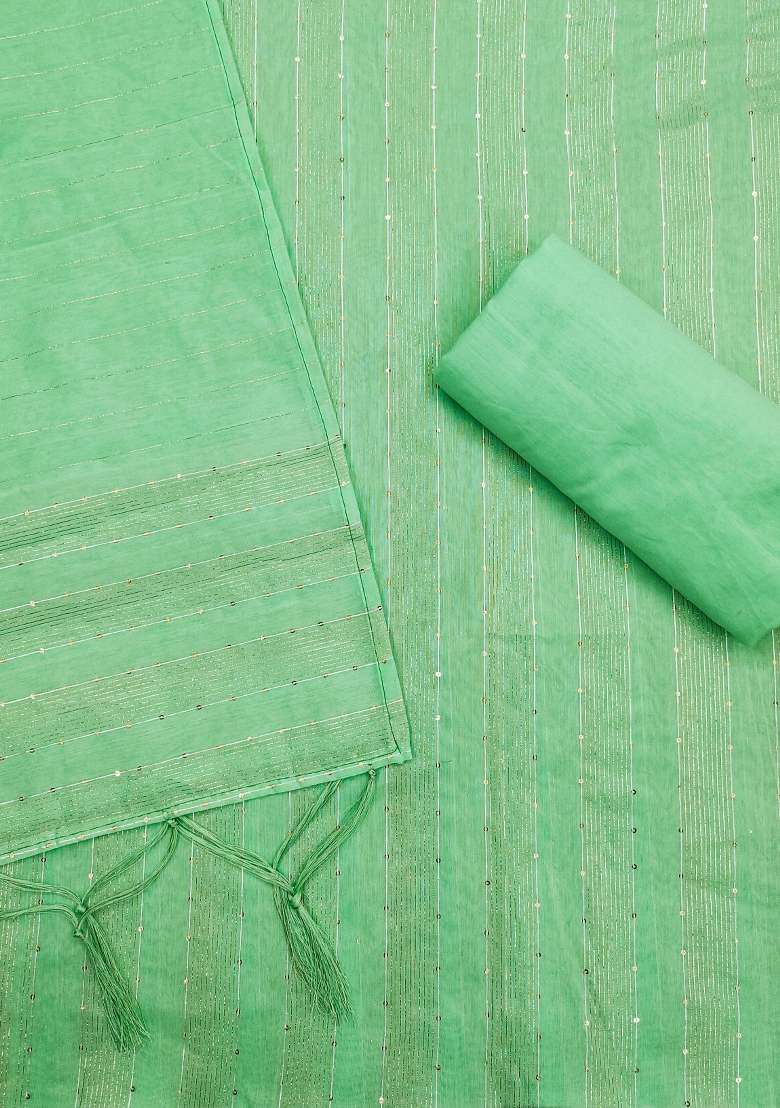 Pista Green Striped Cotton Straight Kurta Set - Indya