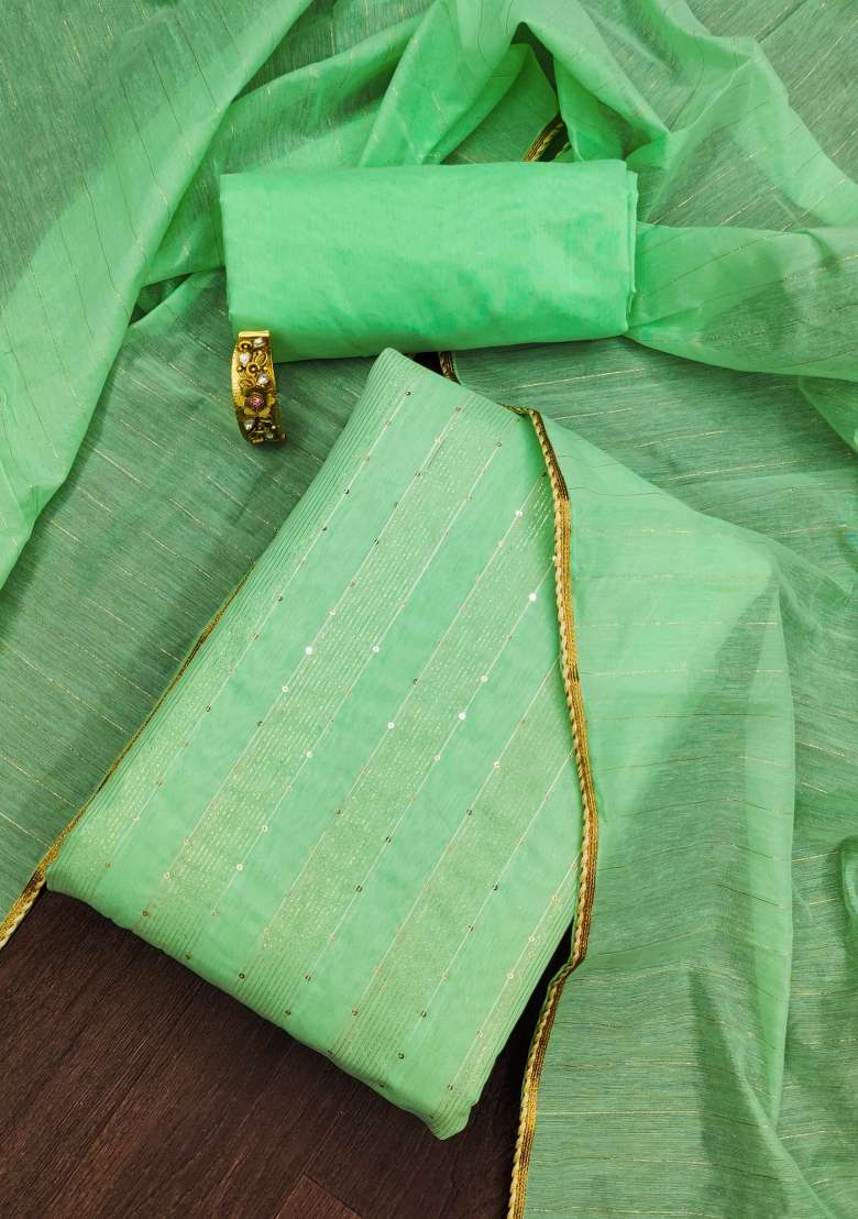 Pista Green Sequin Work Cotton Straight Kurta Set - Indya