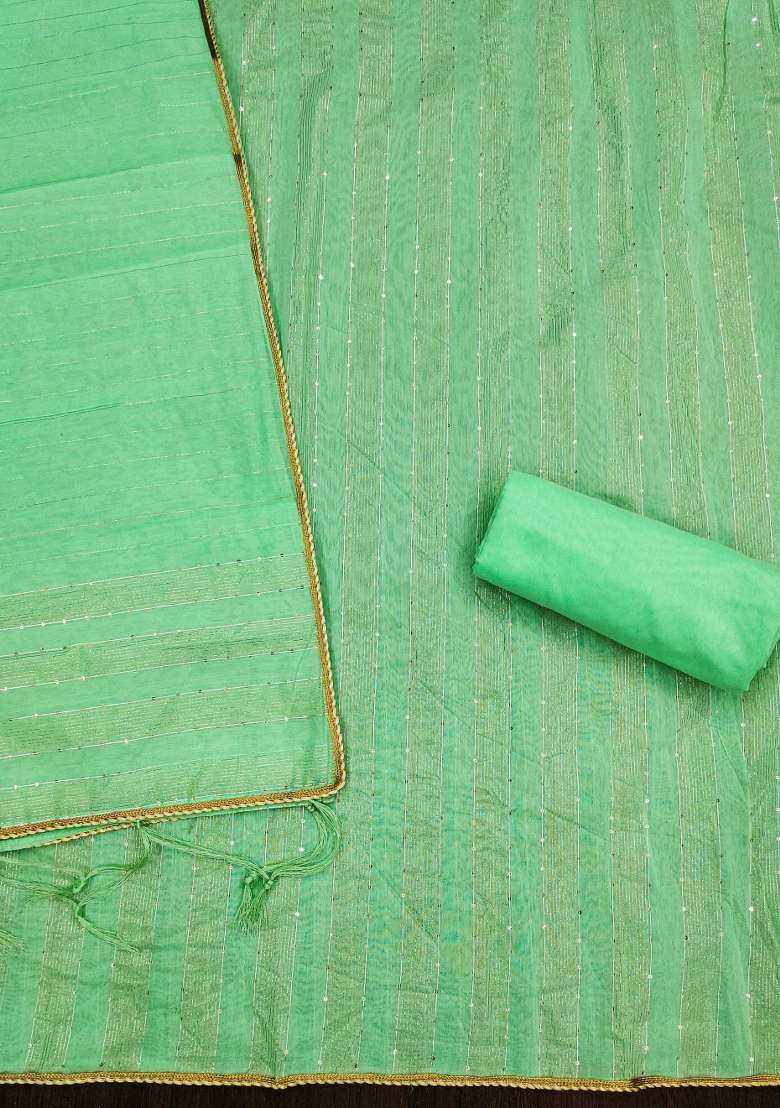 Pista Green Sequin Work Cotton Straight Kurta Set - Indya