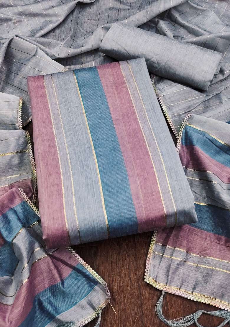Multicolor Striped Silk Blend Straight Kurta Set - Indya