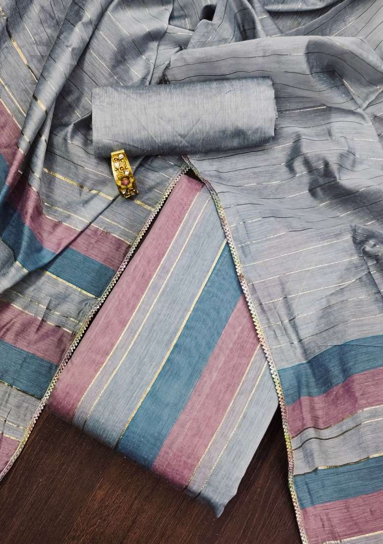 Multicolor Striped Silk Blend Straight Kurta Set - Indya