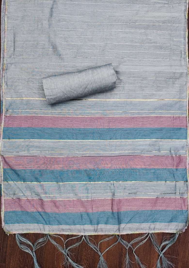 Multicolor Striped Silk Blend Straight Kurta Set - Indya