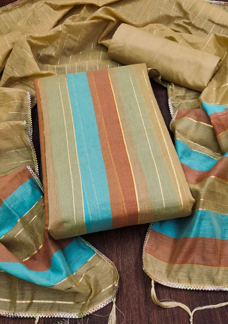 Multicolor Striped Silk Blend Straight Kurta Set - Indya