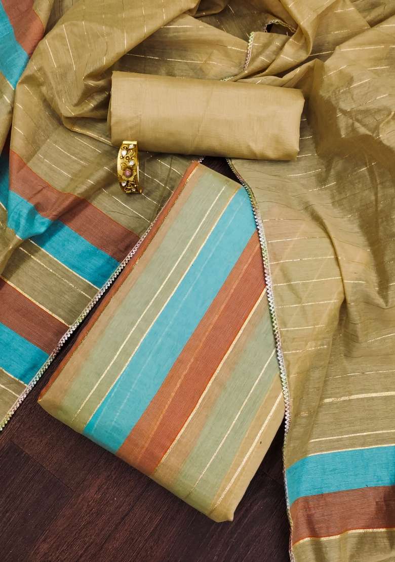 Multicolor Striped Silk Blend Straight Kurta Set - Indya