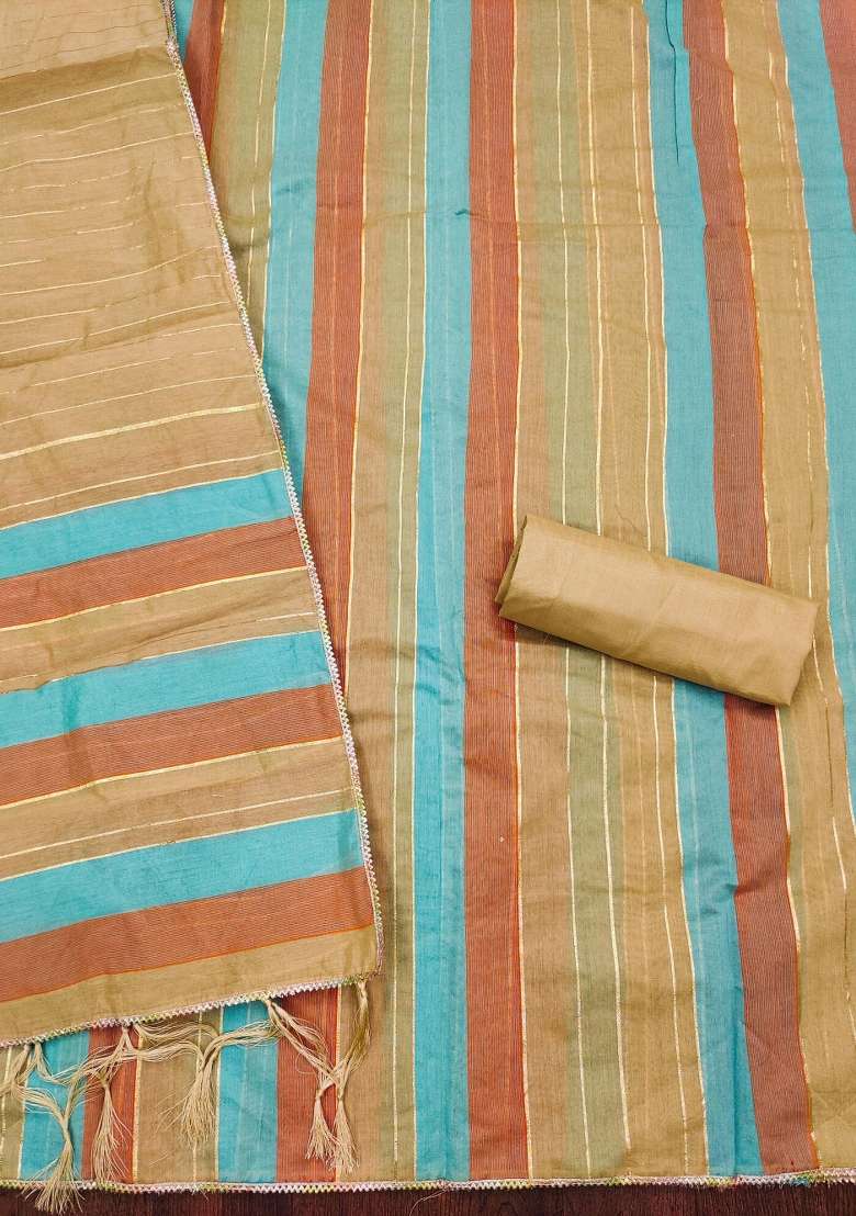 Multicolor Striped Silk Blend Straight Kurta Set - Indya