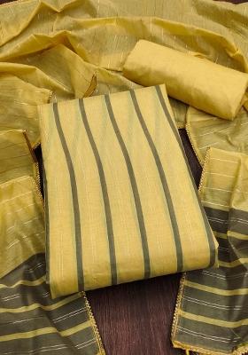 Yellow Embroidered Silk Dress Material