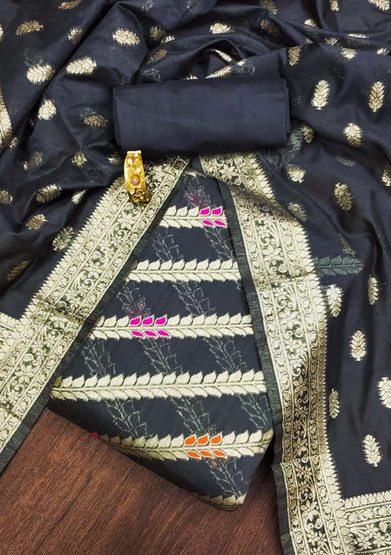 Grey Jacquard Blended Straight Kurta Set - Indya