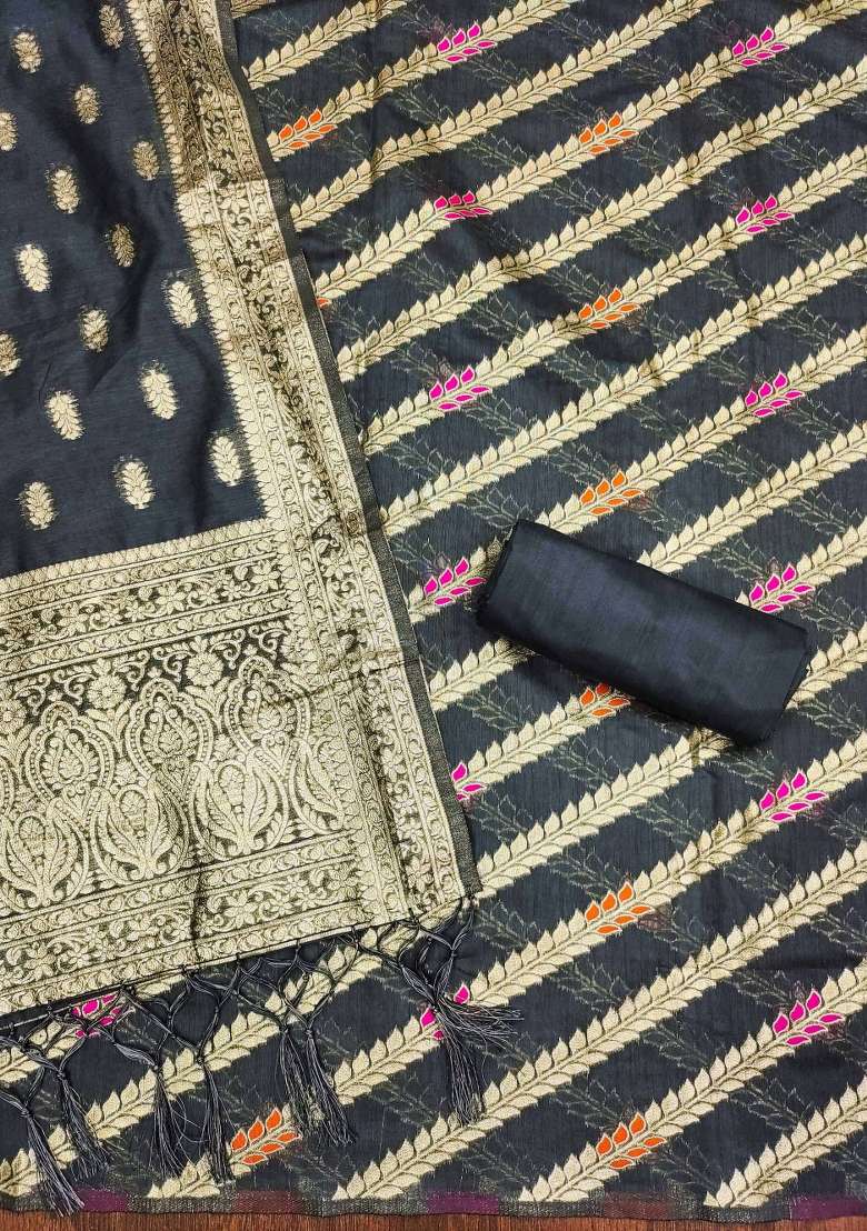 Grey Jacquard Blended Straight Kurta Set - Indya