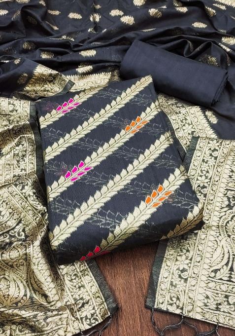 Grey Embroidered Cotton Blend Dress Material