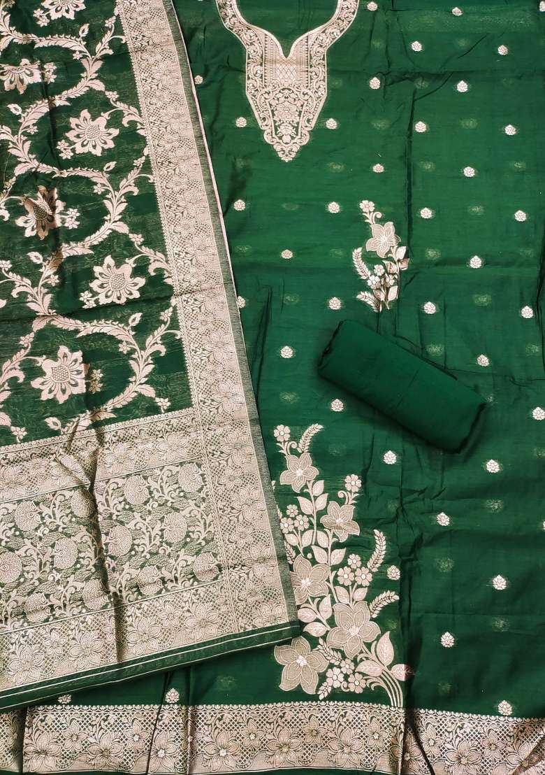 Olive Zari Work Blended Straight Kurta Set - Indya