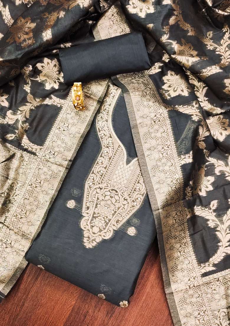 Grey Embroidered Blended Straight Kurta Set - Indya