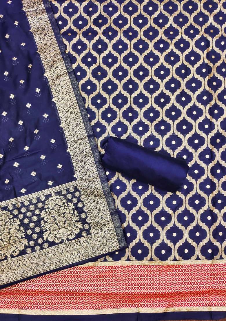 Navy Blue Zari Work Cotton Straight Kurta Set - Indya