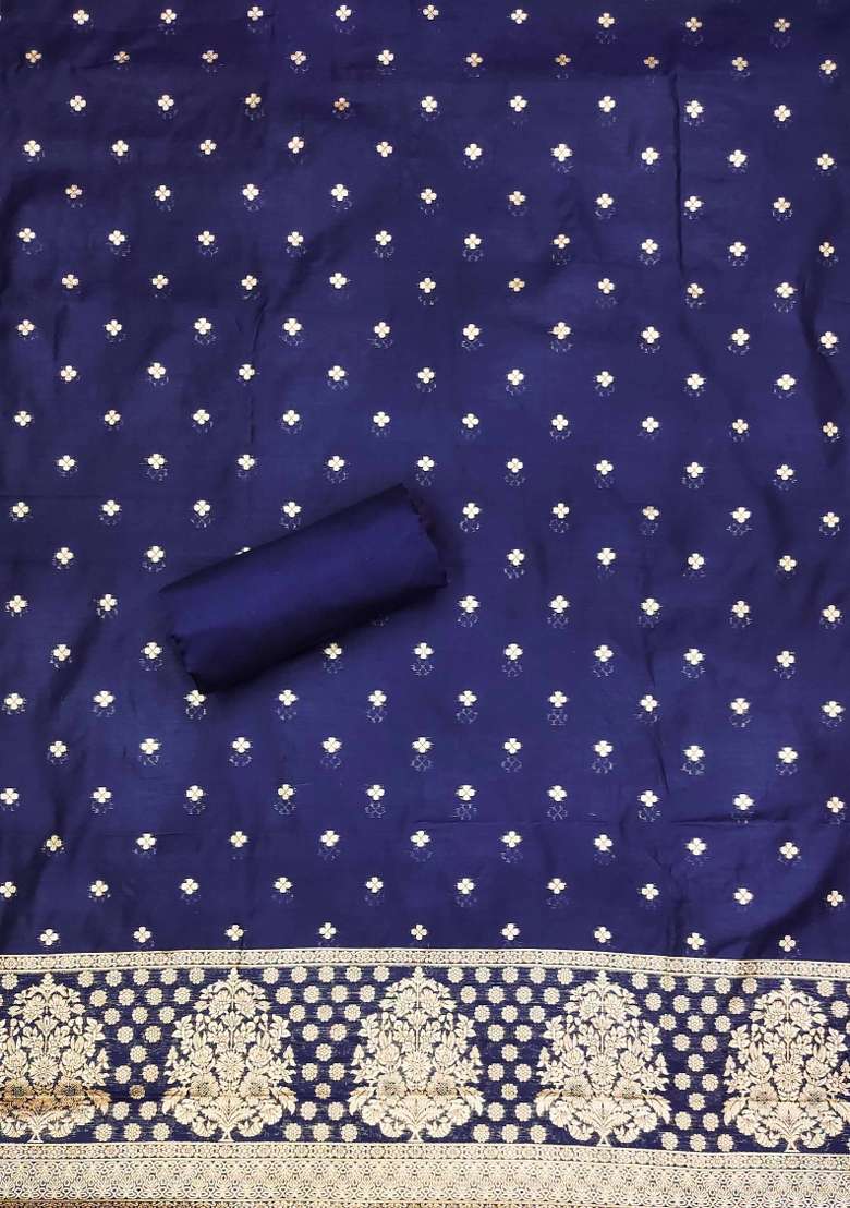 Navy Blue Zari Work Cotton Straight Kurta Set - Indya