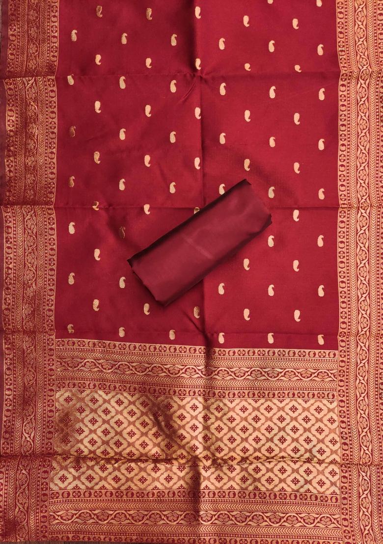 Red Embroidered Silk Dress Material