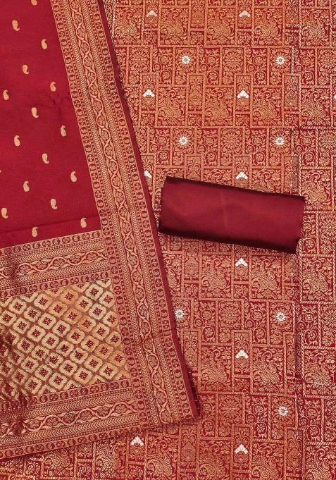 Red Embroidered Silk Dress Material
