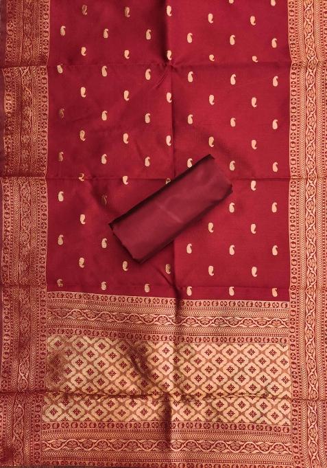 Red Embroidered Silk Dress Material