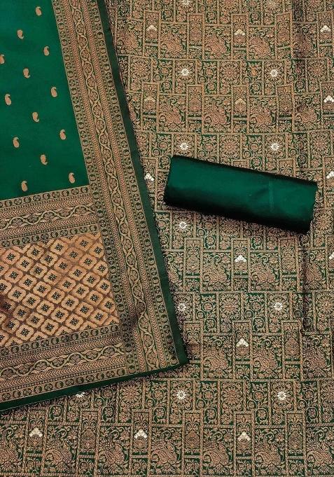 Mehandi Embroidered Silk Dress Material