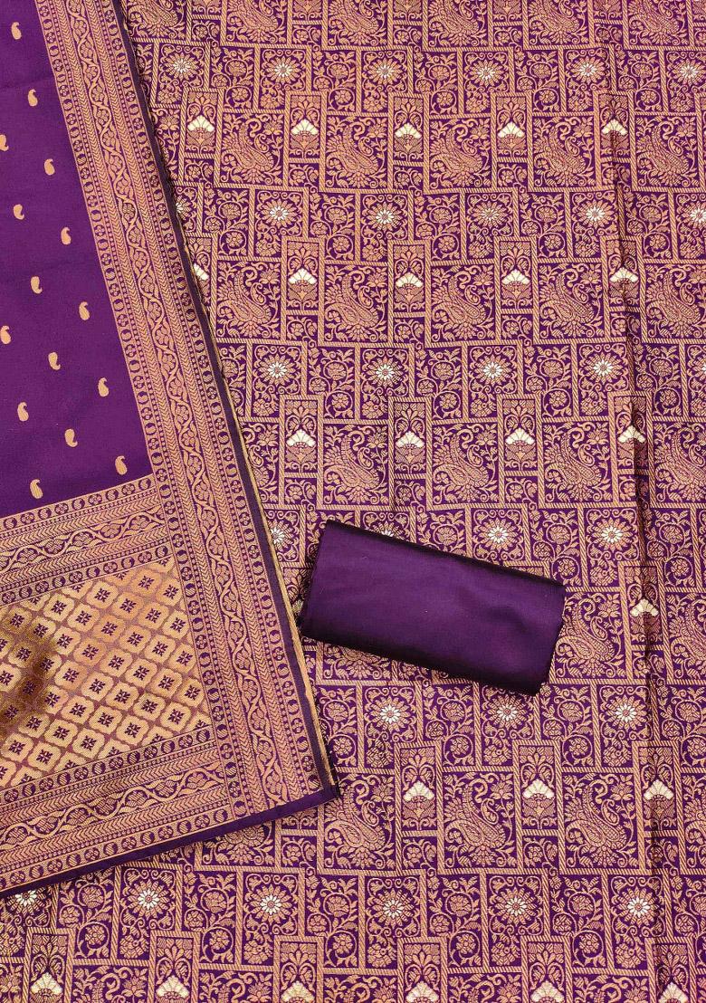 Wine Embroidered Silk Dress Material