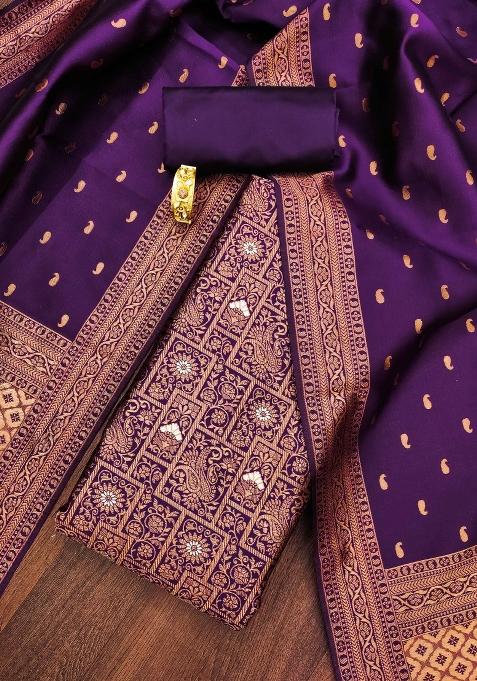 Wine Embroidered Silk Dress Material