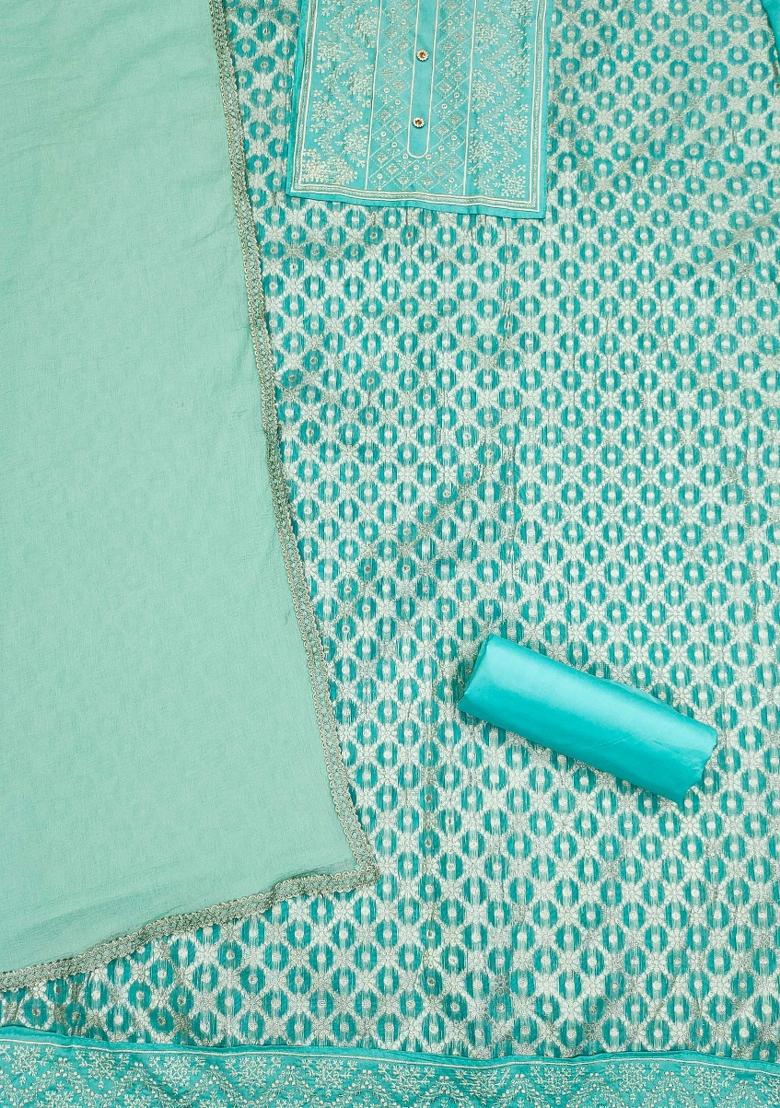 Sea Green Embroidered Jacquard Dress Material