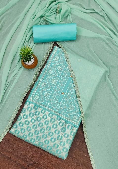 Sea Green Embroidered Jacquard Dress Material