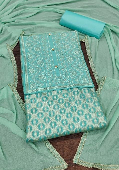 Sea Green Embroidered Jacquard Dress Material