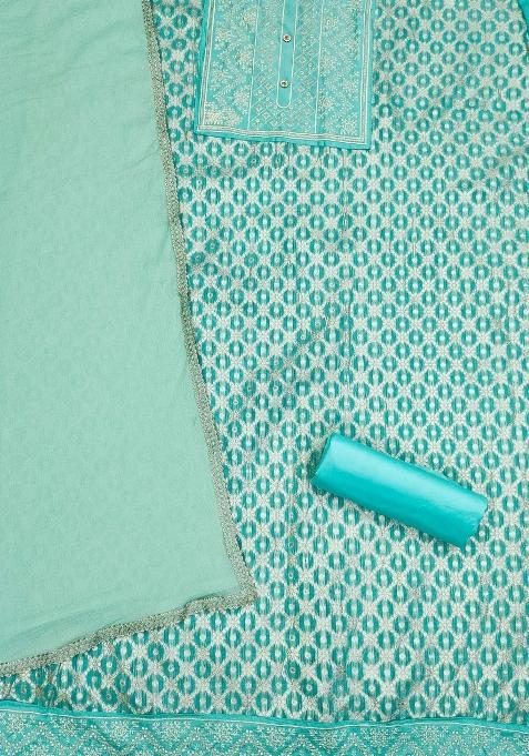 Sea Green Embroidered Jacquard Dress Material