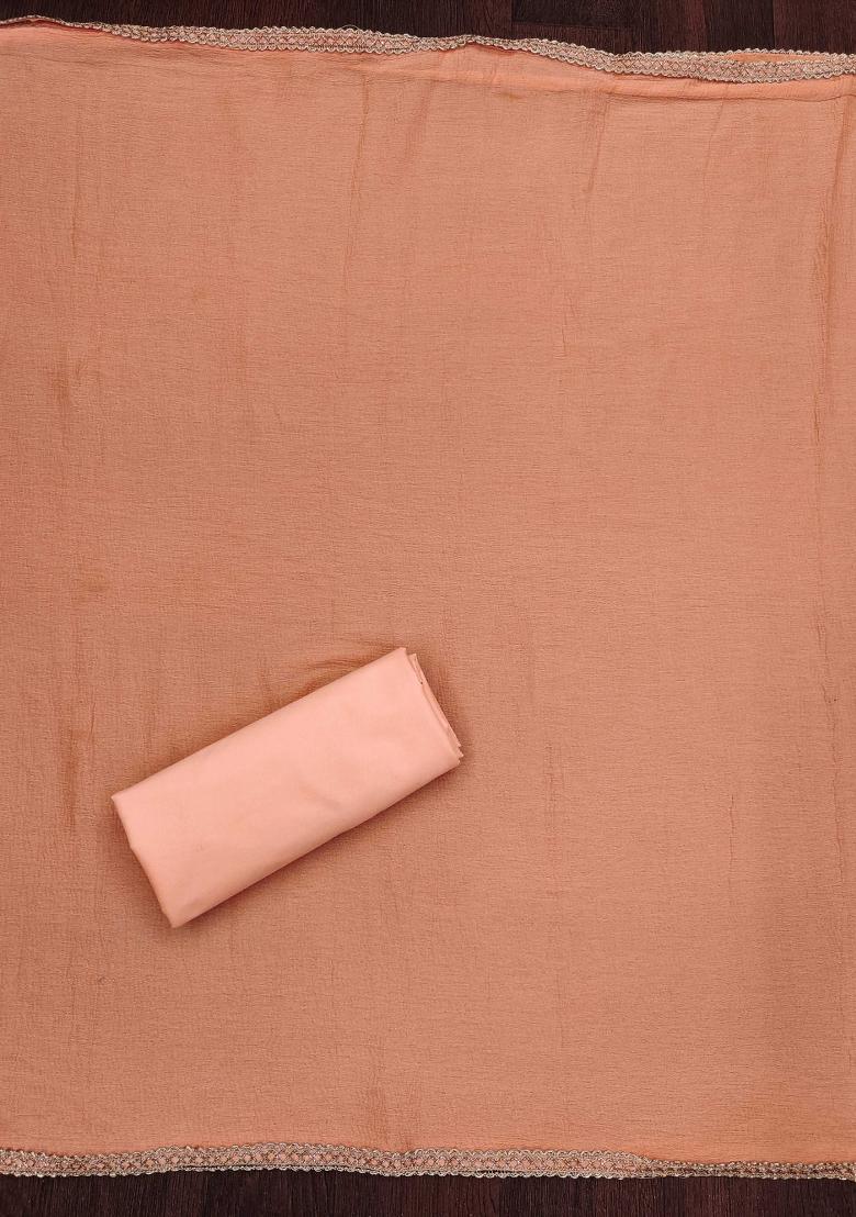 Peach Embroidered Jacquard Dress Material