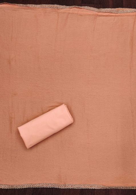 Peach Embroidered Jacquard Dress Material