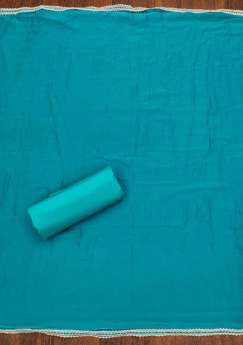 Sea Green Embroidered Jacquard Dress Material - Indya