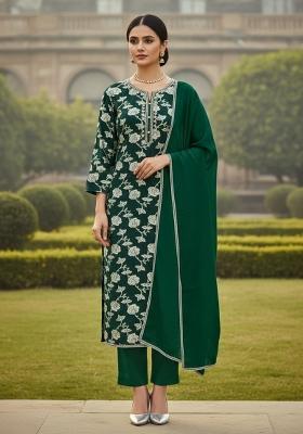 Green Embroidered Jacquard Dress Material