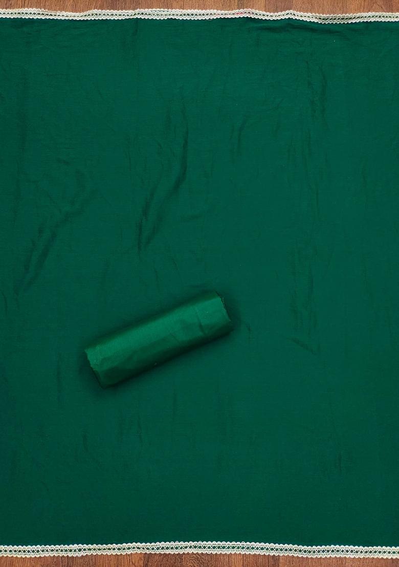Green Embroidered Jacquard Dress Material - Indya