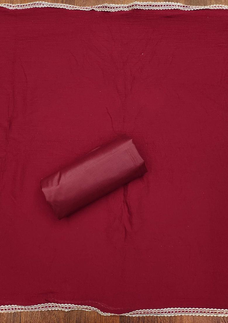 Maroon Embroidered Jacquard Dress Material - Indya