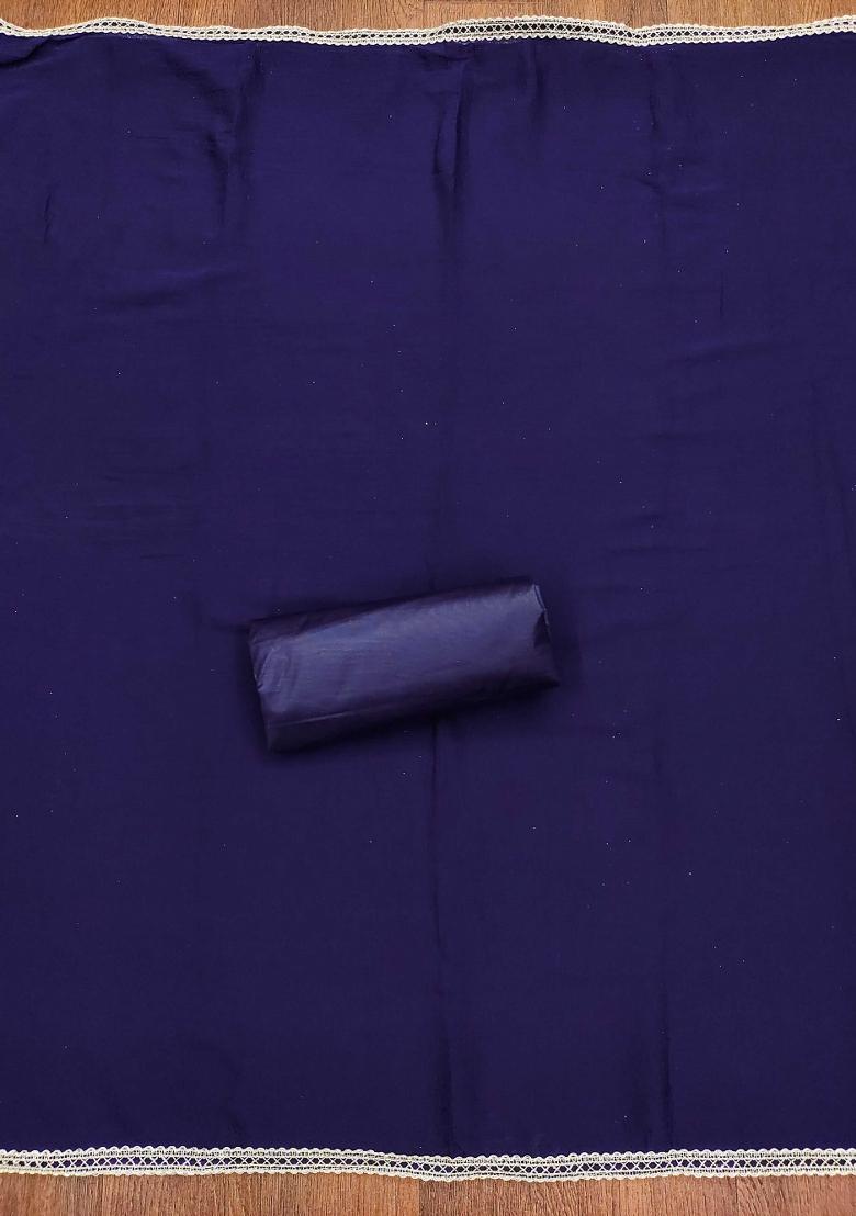 Navy Blue Embroidered Jacquard Dress Material - Indya