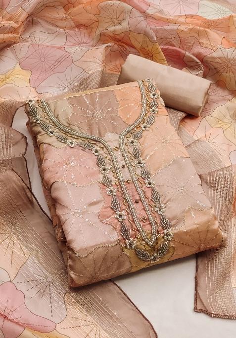 Multicolor Embroidered Oragnza Dress Material