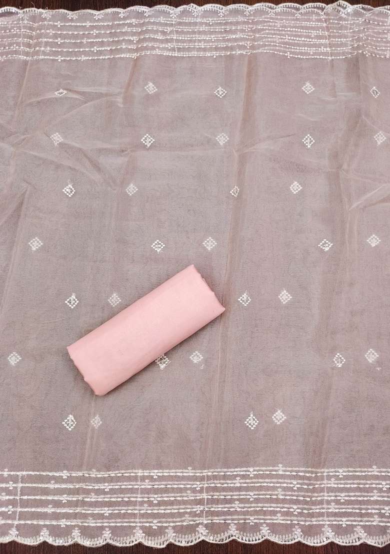 Pink Embroidered Organza Straight Kurta Set - Indya