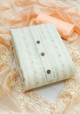 Off White Embroidered Chanderi Dress Material