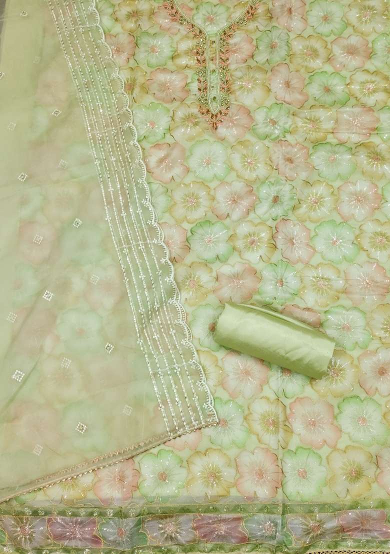 Pista Green Embroidered Organza Straight Kurta Set - Indya