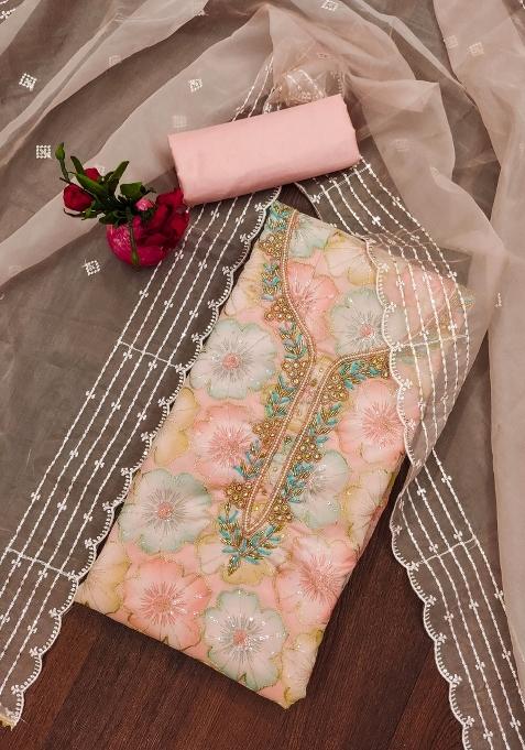 Pink Embroidered Organza Straight Kurta Set