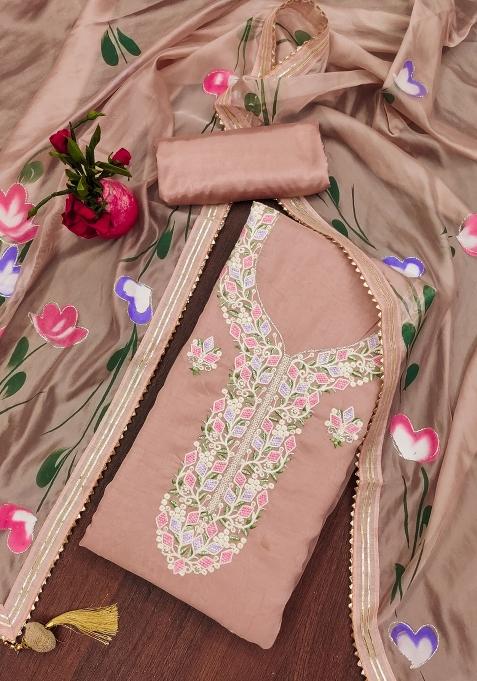 Pink Embroidered Organza Straight Kurta Set