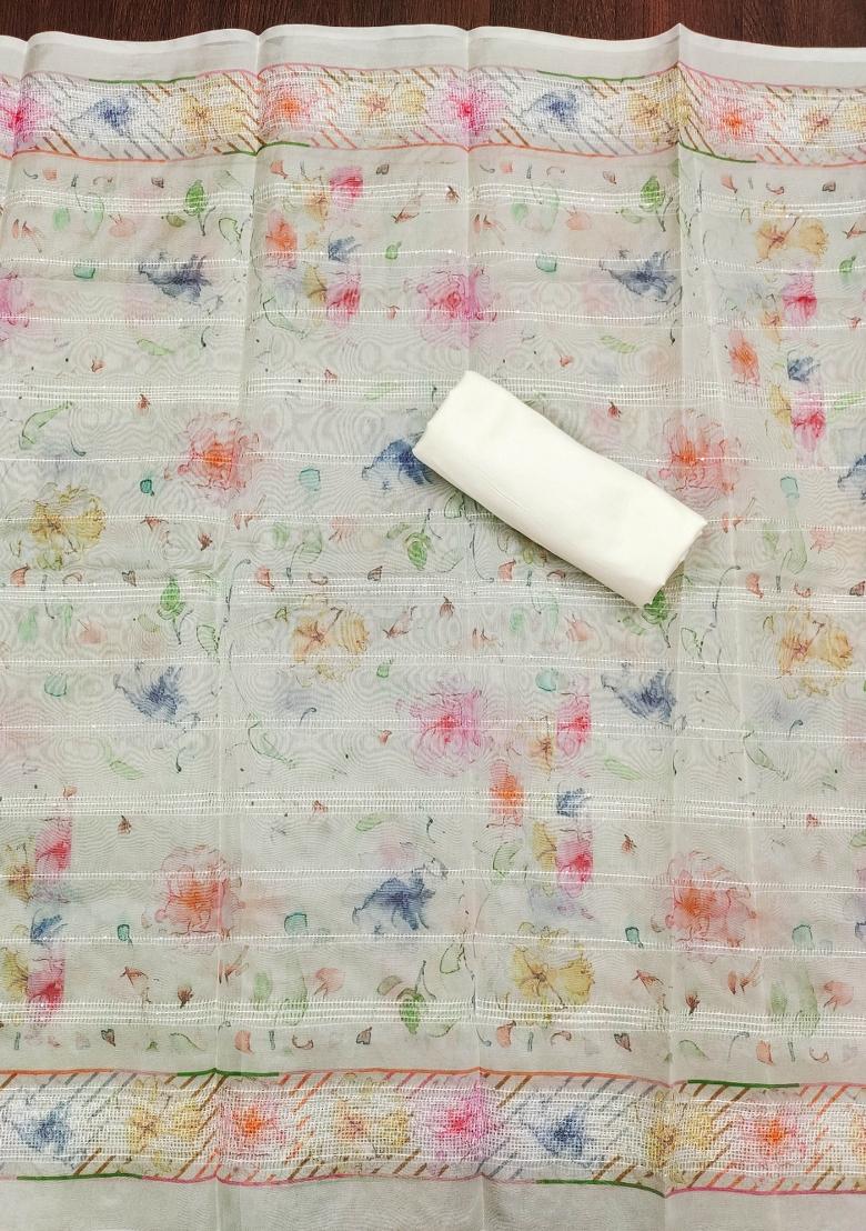 Off White Embroidered Jacquard Dress Material