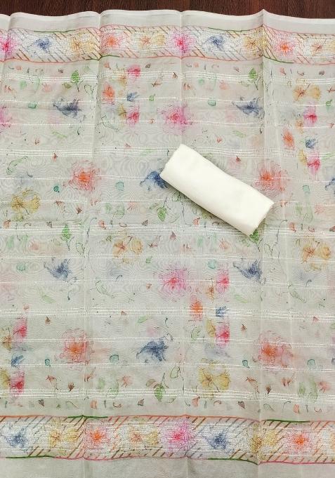 Off White Embroidered Jacquard Dress Material