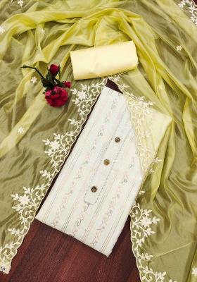 Off White Embroidered Chanderi Dress Material