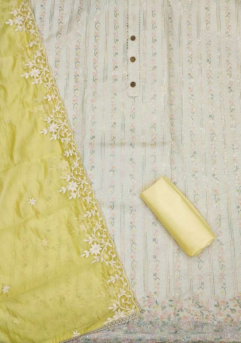 Off White Embroidered Chanderi Straight Kurta Set - Indya