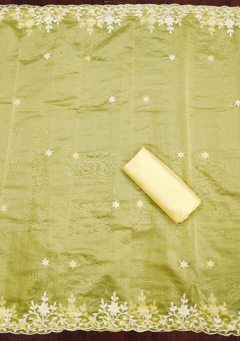 Off White Embroidered Chanderi Dress Material - Indya