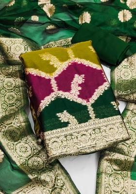 Multicolor Embroidered Silk Dress Material