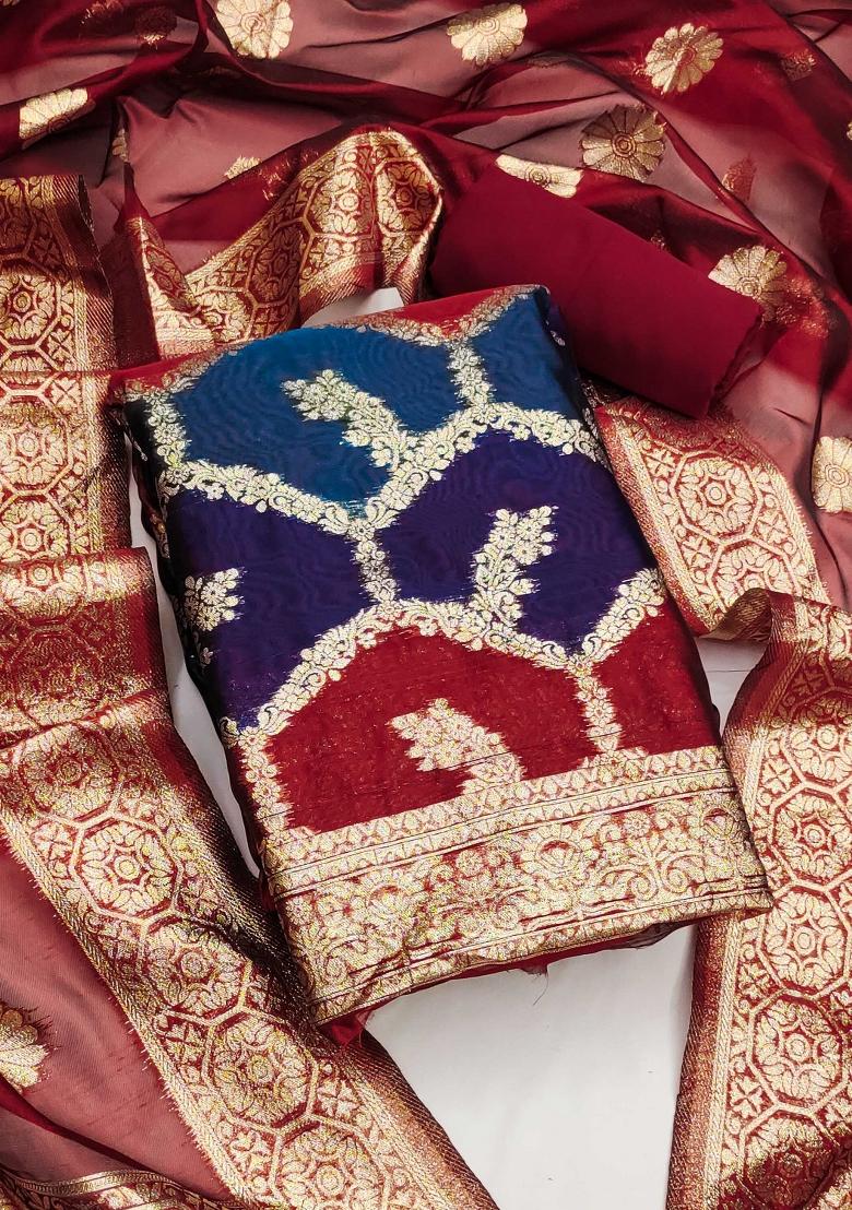 Multicolor Embroidered Silk Dress Material