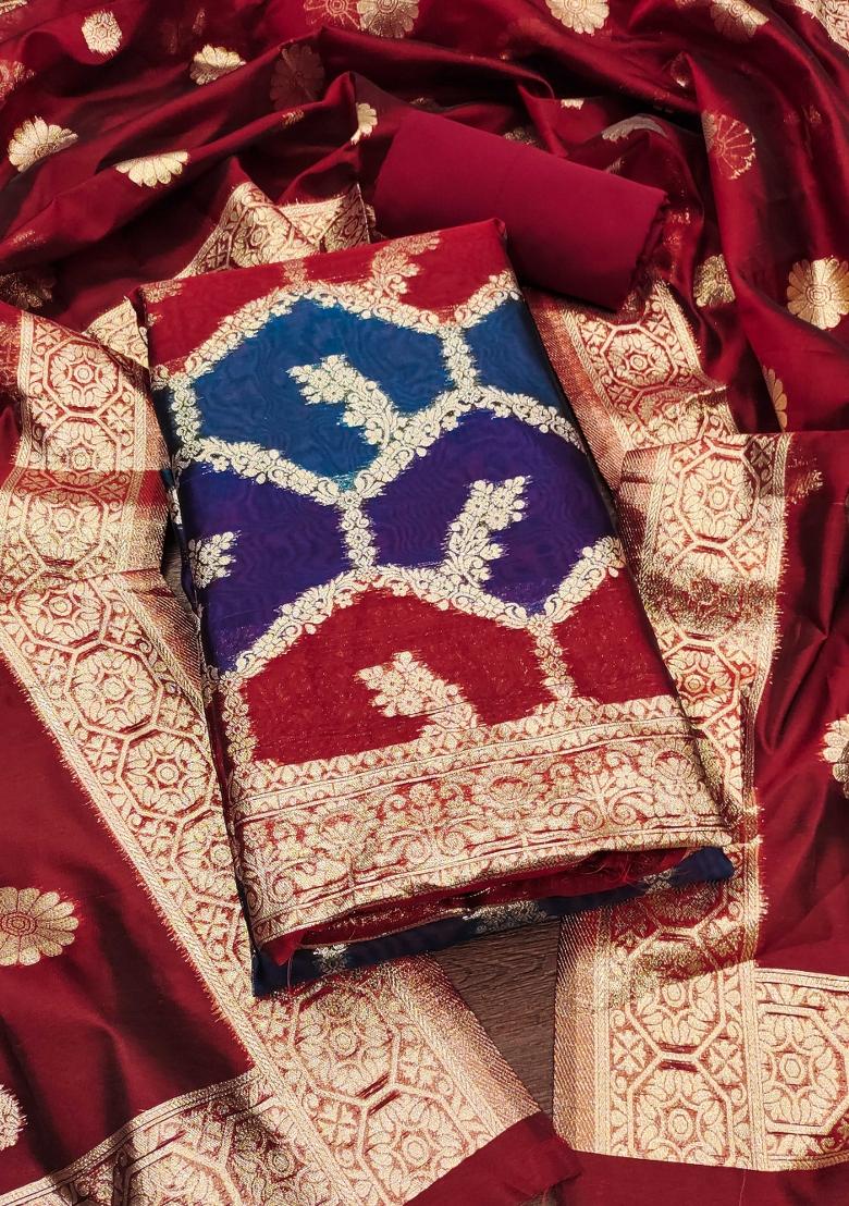 Multicolor Embroidered Silk Dress Material