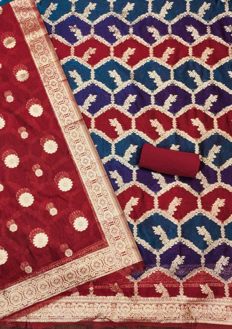 Multicolor Embroidered Silk Dress Material