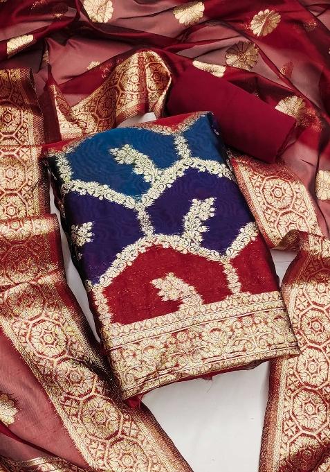 Multicolor Embroidered Silk Dress Material